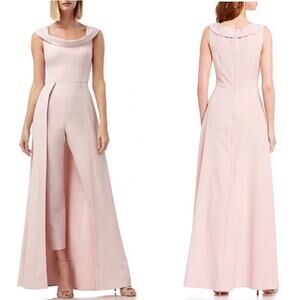 Kay Unger Anais Crepe Cap Sleeve Walk-Thru Pant and Overlay Cape Skirt Jumpsuit